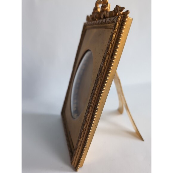Victorian French Antique Picture Frame Brass Easel Back Gilt Metal Convex - Picture 5 of 9